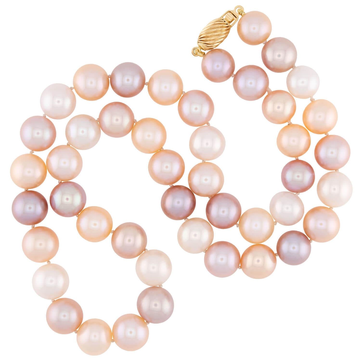 14K Gold Multicolor Pearl Necklace - 10mm Freshwater Pearls, 17 Inch Elegant Jewelry for Women, Perfect for Weddings, Parties & Special Occasions