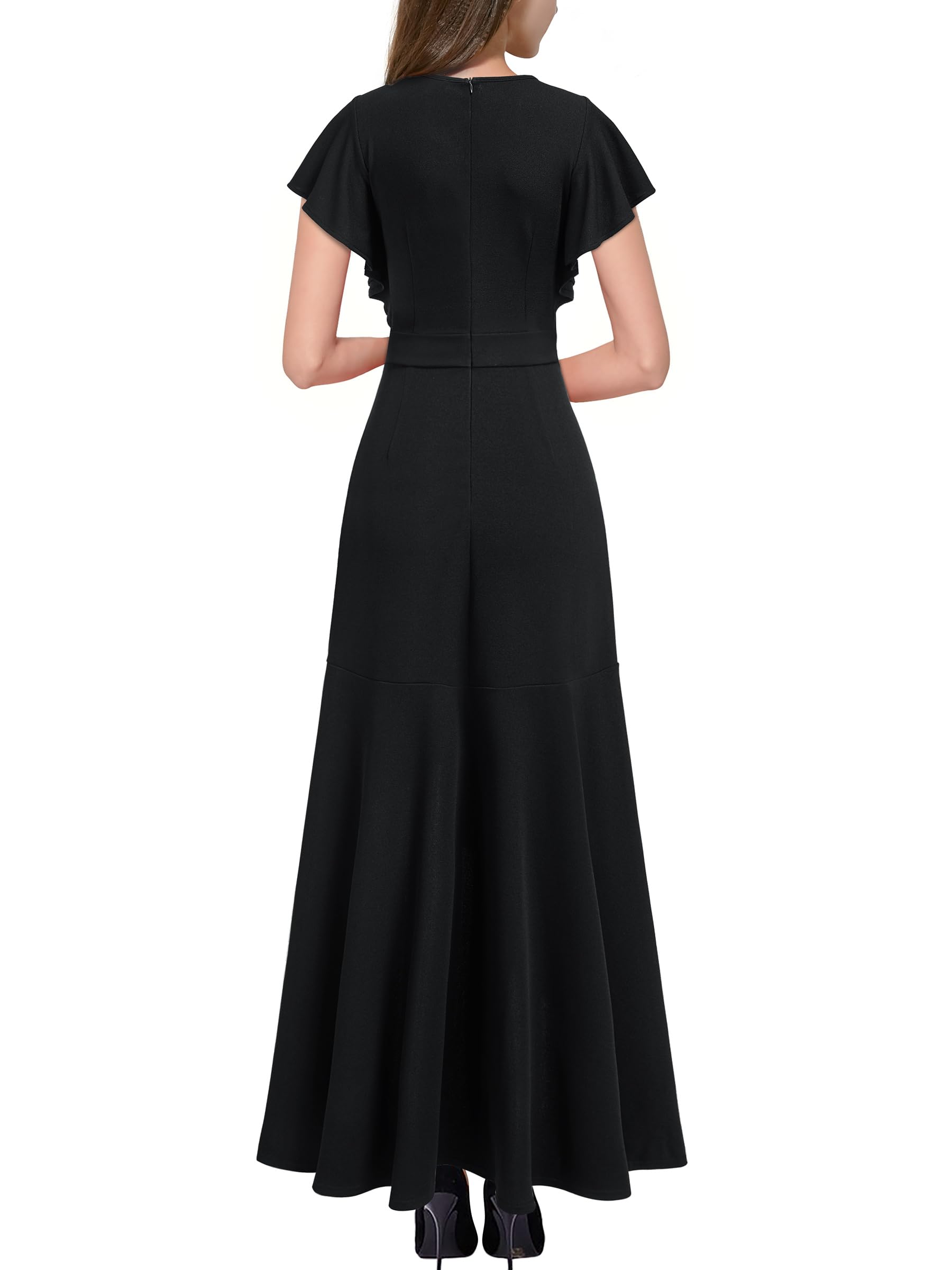 Elegant Miusol Women's V-Neck Ruffle Split Long Evening Dress for Formal Parties, Weddings & Special Occasions - Flattering Formal Gown for Prom, Cocktail Events & Black Tie Affairs