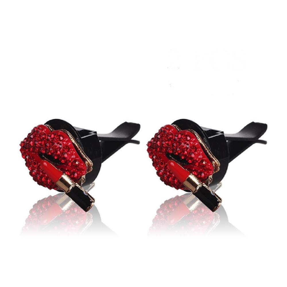 2PCS Red Lip Car Vent Diffuser - Stylish Car Aromatherapy Essential Oil Diffuser & Decorative Vent Clip for Women, Fashionable Car Bling Accessories, Perfect Gift for Car Enthusiasts - Enhance Your Drive with Fragrance and Style