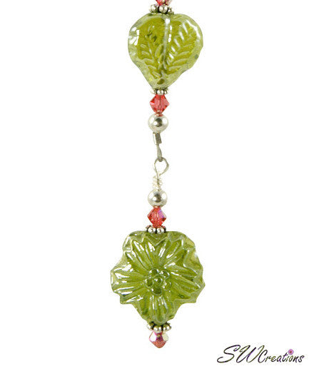 Elegant Coral Blue & Olive Green Floral Beaded Fan Pull - Vintage Ceiling Fan Chain Replacement - Perfect for Home Decor, Bedroom, Living Room & Boho Style Interiors