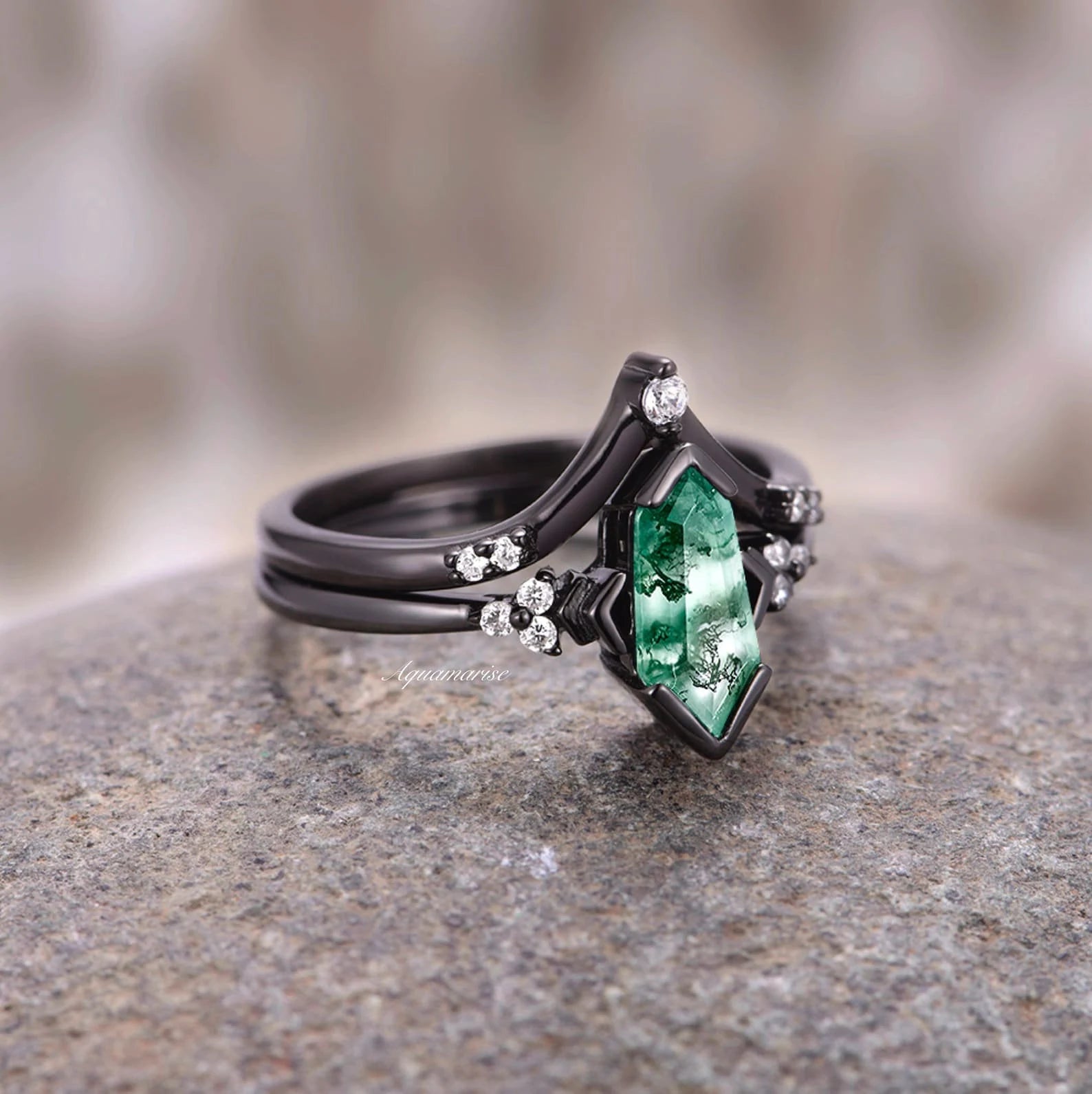 Moss Agate Couples Ring - Natural Stone Wedding Band for Him & Her - Handmade Sterling Silver Matching Rings - Perfect for Anniversaries, Engagements, and Romantic Gifts