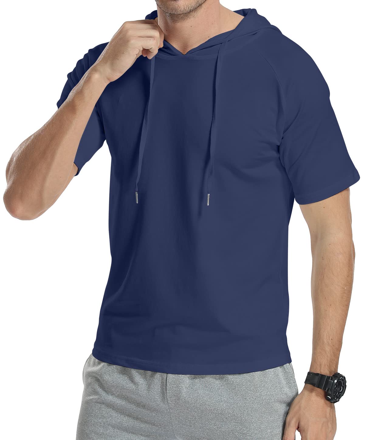 KUYIGO Men's Short Sleeve Hooded T-Shirt - Athletic Lightweight Pullover Sweatshirt for Casual Wear & Gym Workouts | Breathable & Comfortable