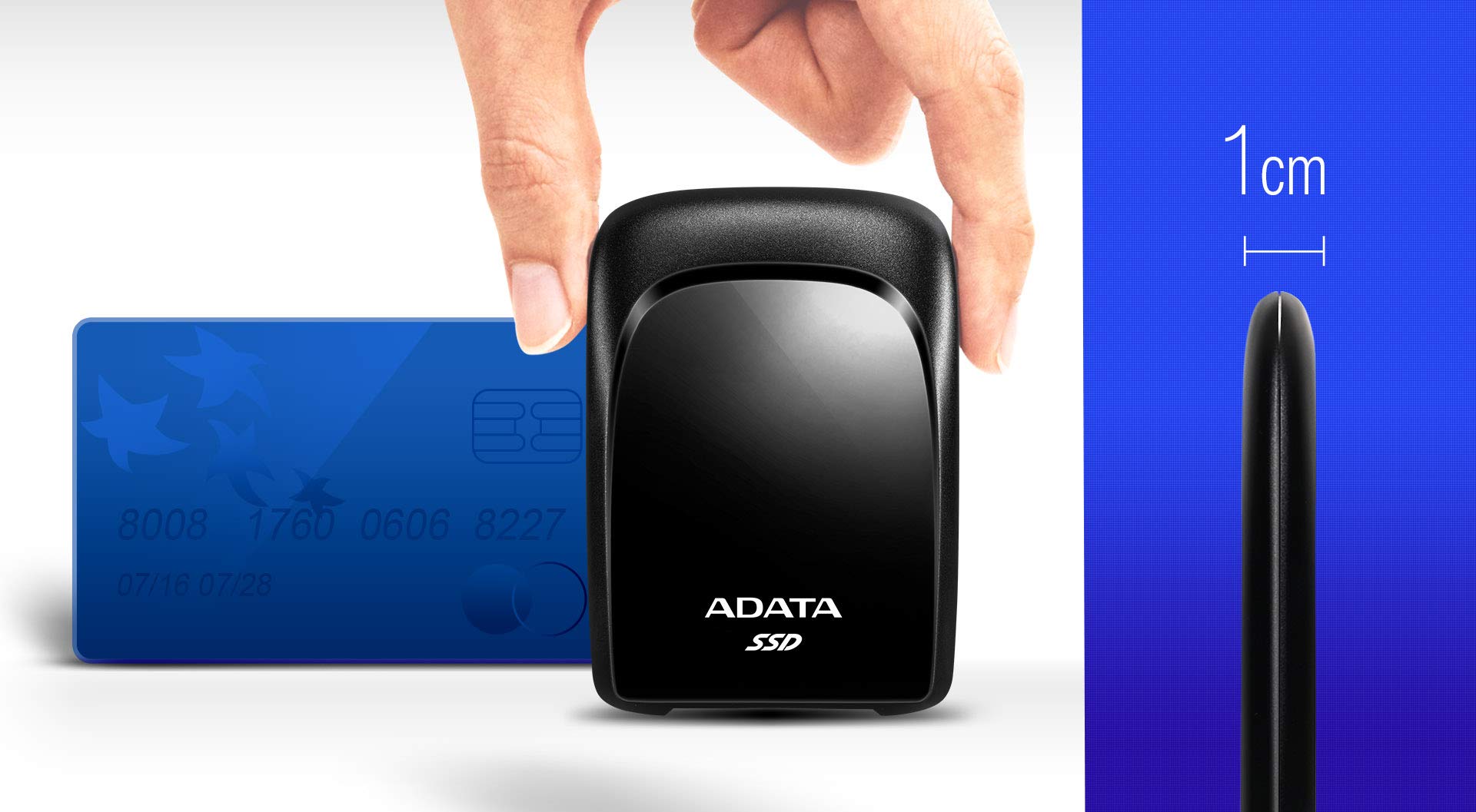 ADATA SC680 960GB External SSD Portable Hard Drive - USB 3.2 Gen 2 Type-C (10Gbps), 2.5 Inch Ultra Slim Design, High Speed Data Transfer for PC, Mac, Laptop, Gaming & Photo Editing - Black (ASC680-960GU32G2-CBK)