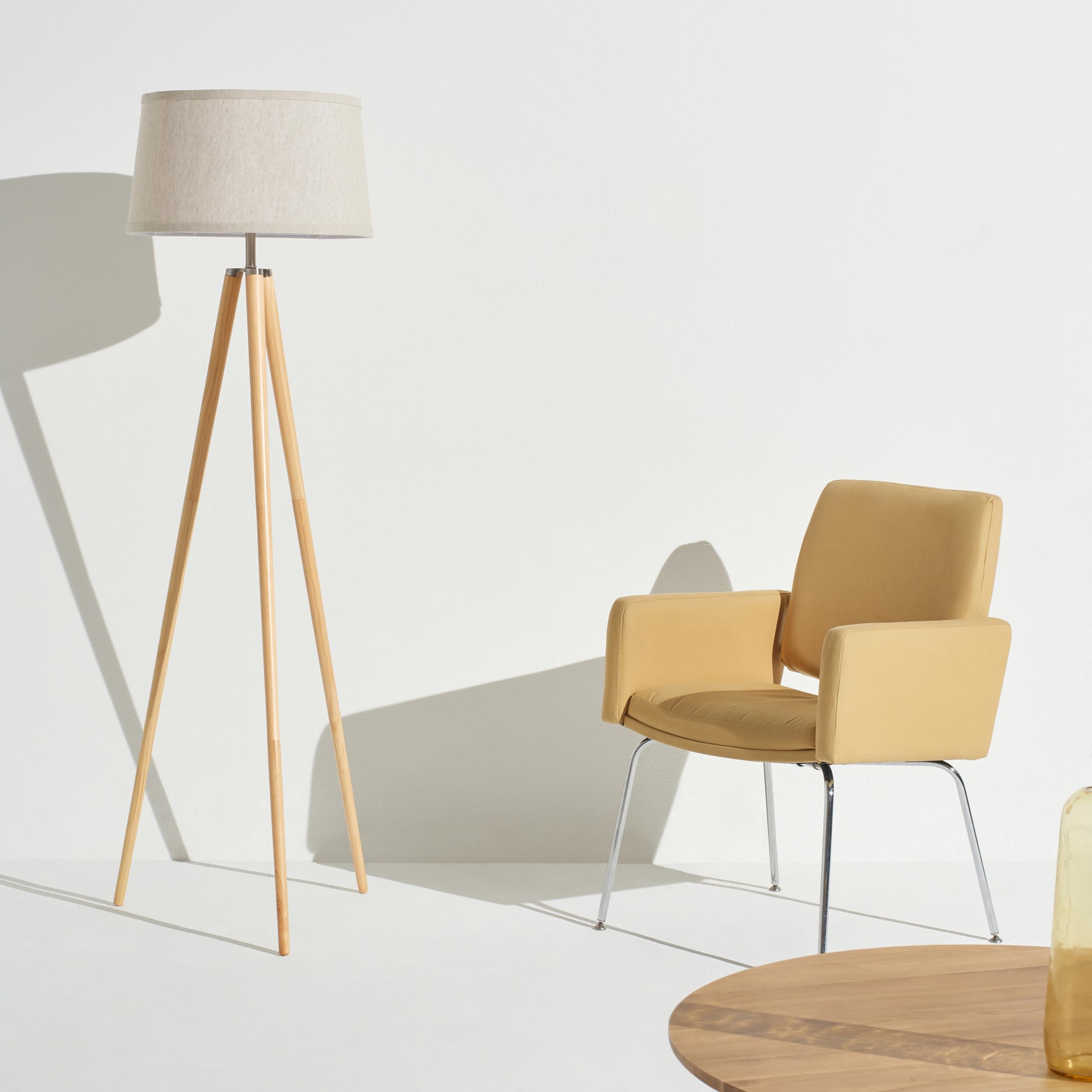 Brightech Emma LED Floor Lamp - Modern Wood Leg Standing Light for Bedroom, Living Room & Office - Adjustable Tripod Design for Reading & Decor - Energy Efficient LED Lighting for Home & Workspace