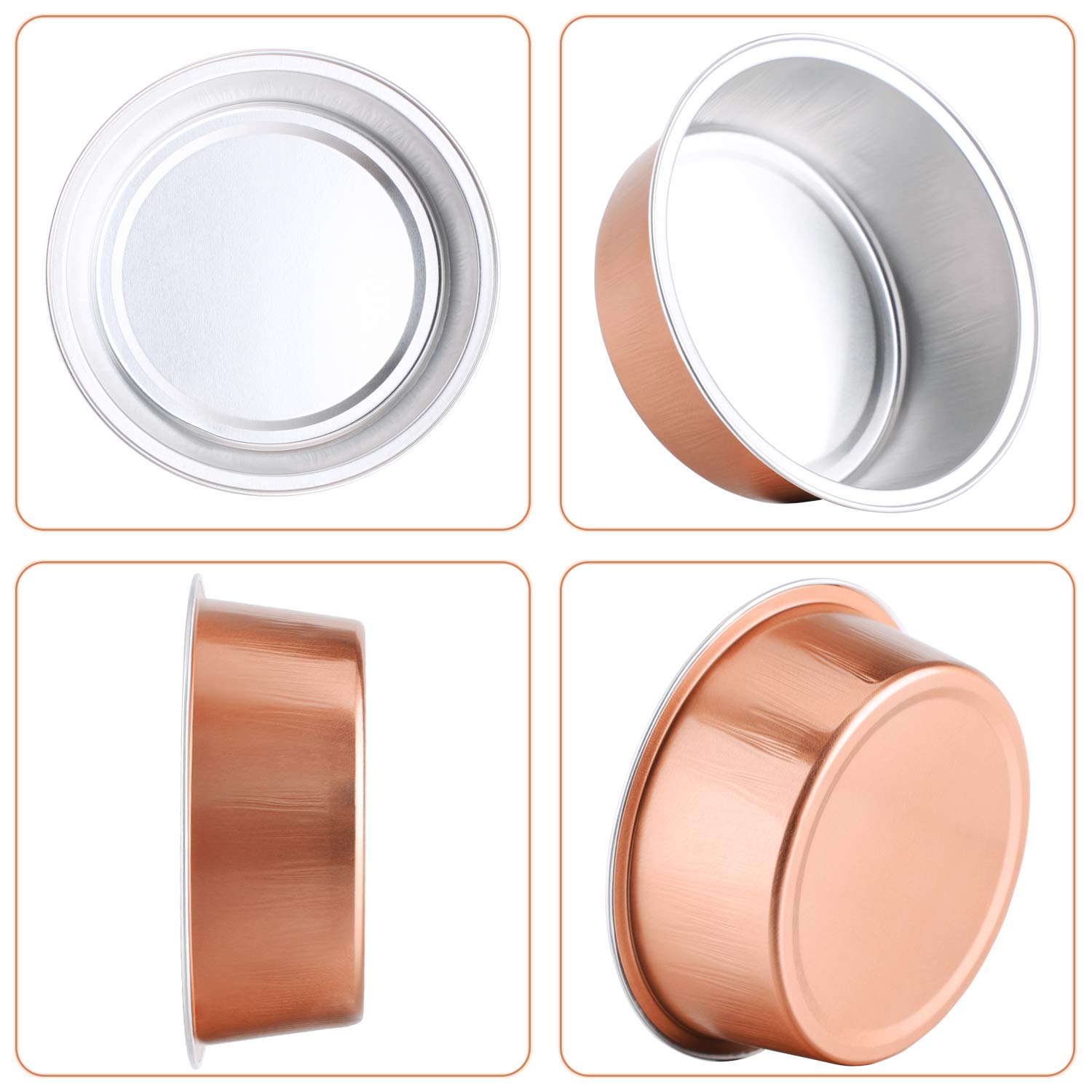 Eusoar 50-Pack 5oz (150ml) Rose Gold Foil Cupcake Cups with Lids - Perfect for Baking Desserts, Flan, Cheesecake & Custard - Ideal for Parties, Catering, Baby Showers & Wedding Favors