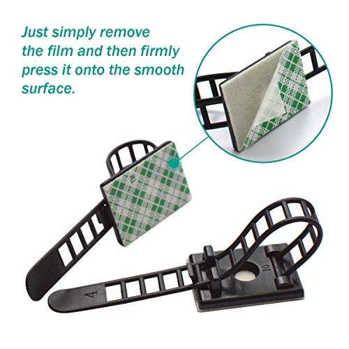 50-Pack Cable Management Kit - Self-Adhesive Cord Clips, Reusable Zip Ties & Wire Organizers for Desk, Home & Office Cable Organization (Black) - Perfect for Computer, TV, Router & Electronics Wire Management
