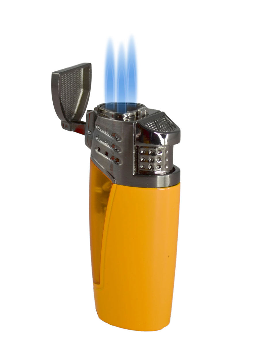 Visol Pyramid Triple Jet Flame Cigar Lighter - Windproof Butane Torch Lighter for Cigars & Cigarettes (Yellow) - Perfect for Outdoor Smoking, BBQ, and Camping