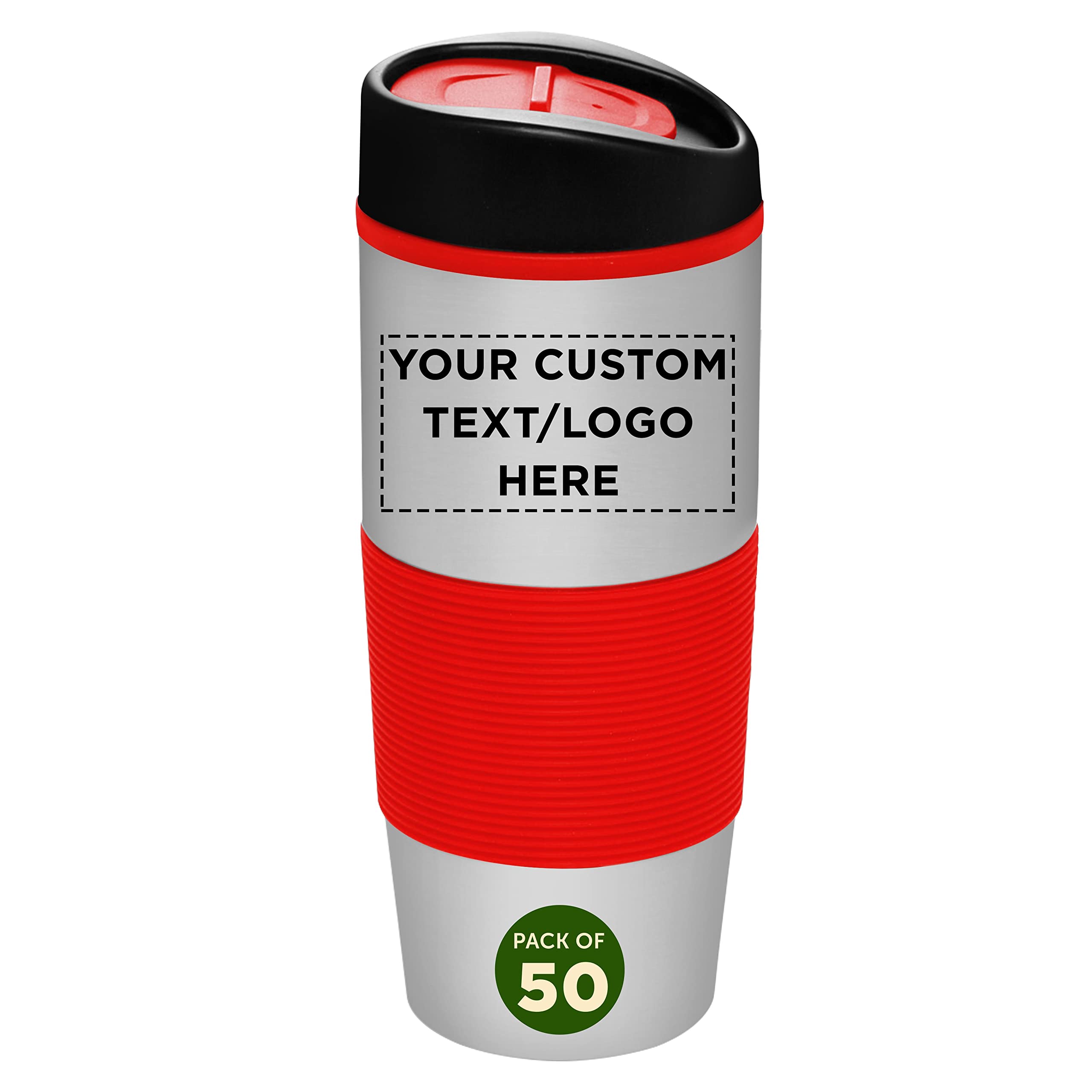 Custom Color 16 oz Grip Tumblers - Bulk Pack of 50 Personalized Drinkware - Ideal for Smoothies, Iced Coffee, Soda & Hot/Cold Beverages - Red - Perfect for Restaurants, Cafes, Parties & Corporate Events