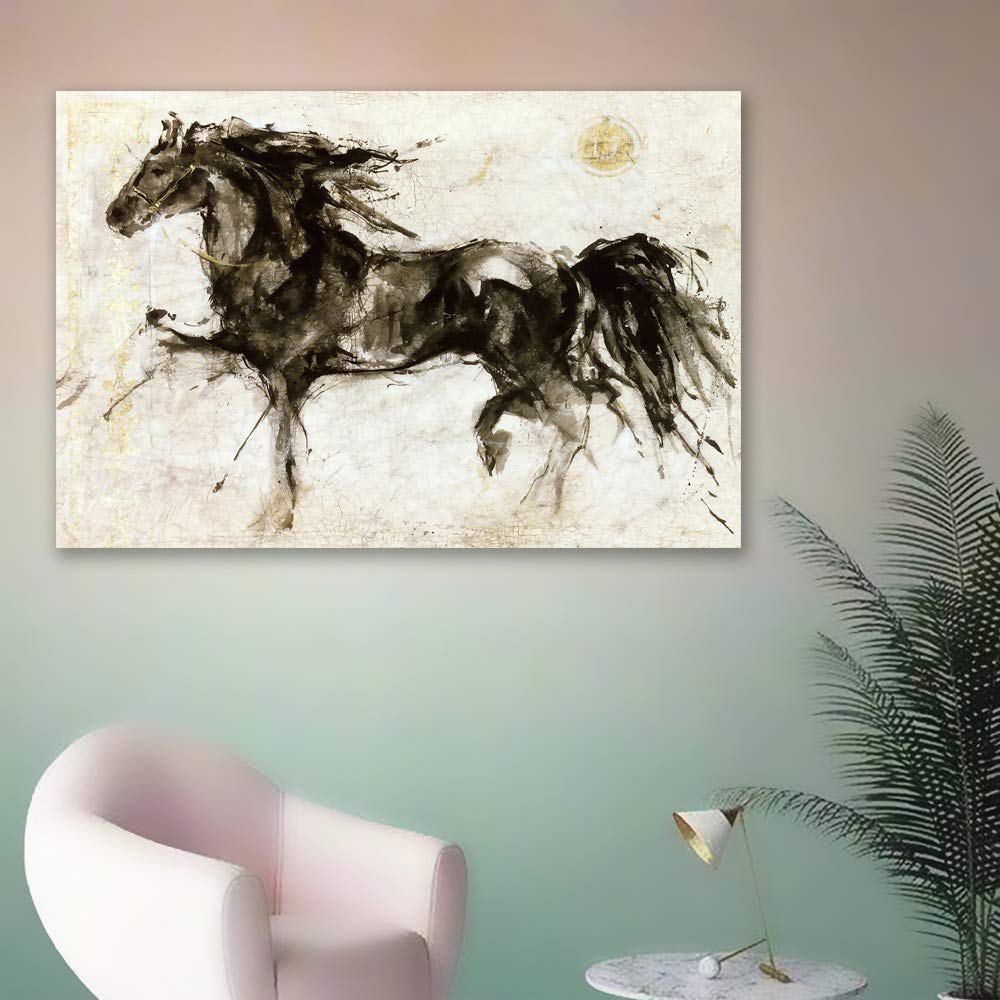Galloping Horse Canvas Wall Art - 24x36 Inches Giclee Painting for Bedroom, Living Room, Home Office & Modern Interior Decoration