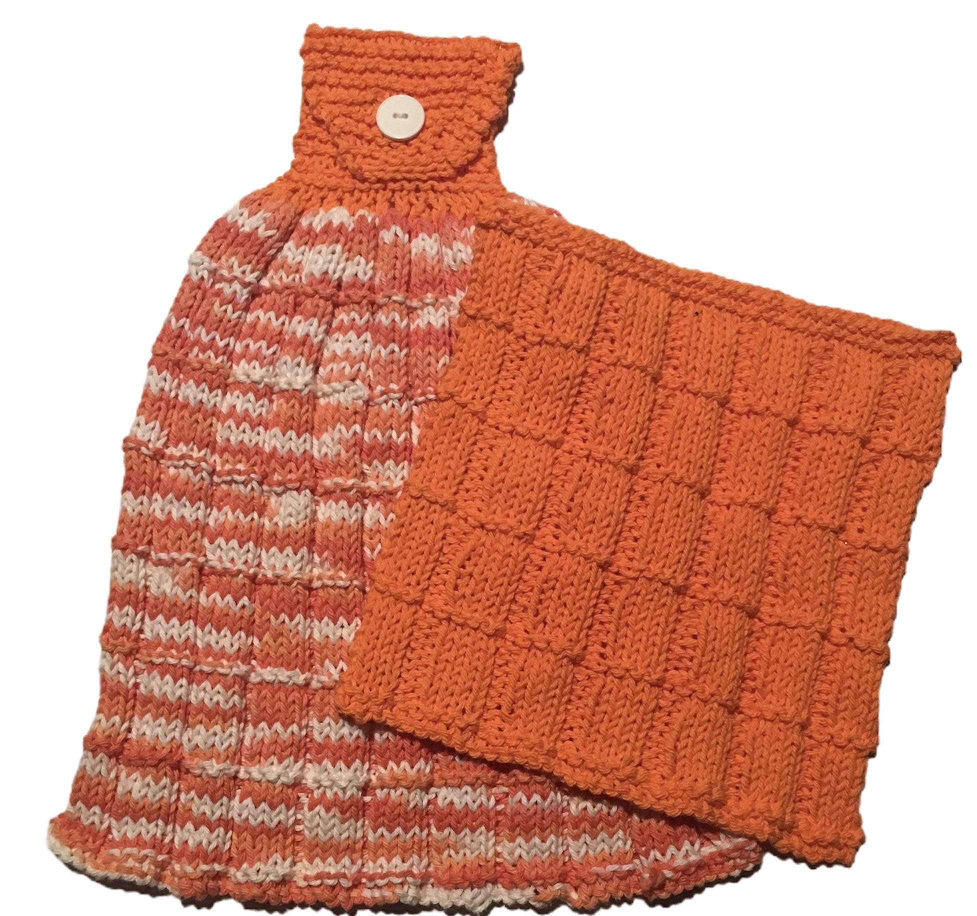 Premium 100% Cotton Knitted Large Hanging Kitchen Towel & Dish Cloth Set - Soft & Absorbent - Orange - Perfect for Drying Dishes, Cleaning Countertops & Adding Farmhouse Style to Your Kitchen