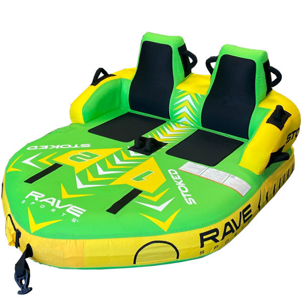 Rave Sports Stoked 2 Rider Towable Tube for Water Sports - Perfect for Lakes, Rivers, and Beach Fun