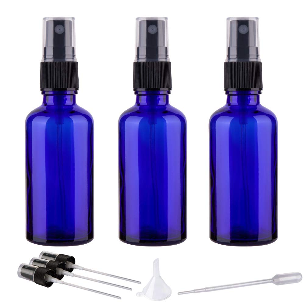 2oz Small Fine Mist Spray Bottles for Essential Oils - 3 Pack Blue Glass Bottles with Adjustable Nozzle | Perfect for Aromatherapy, Hair Care & DIY Beauty Products