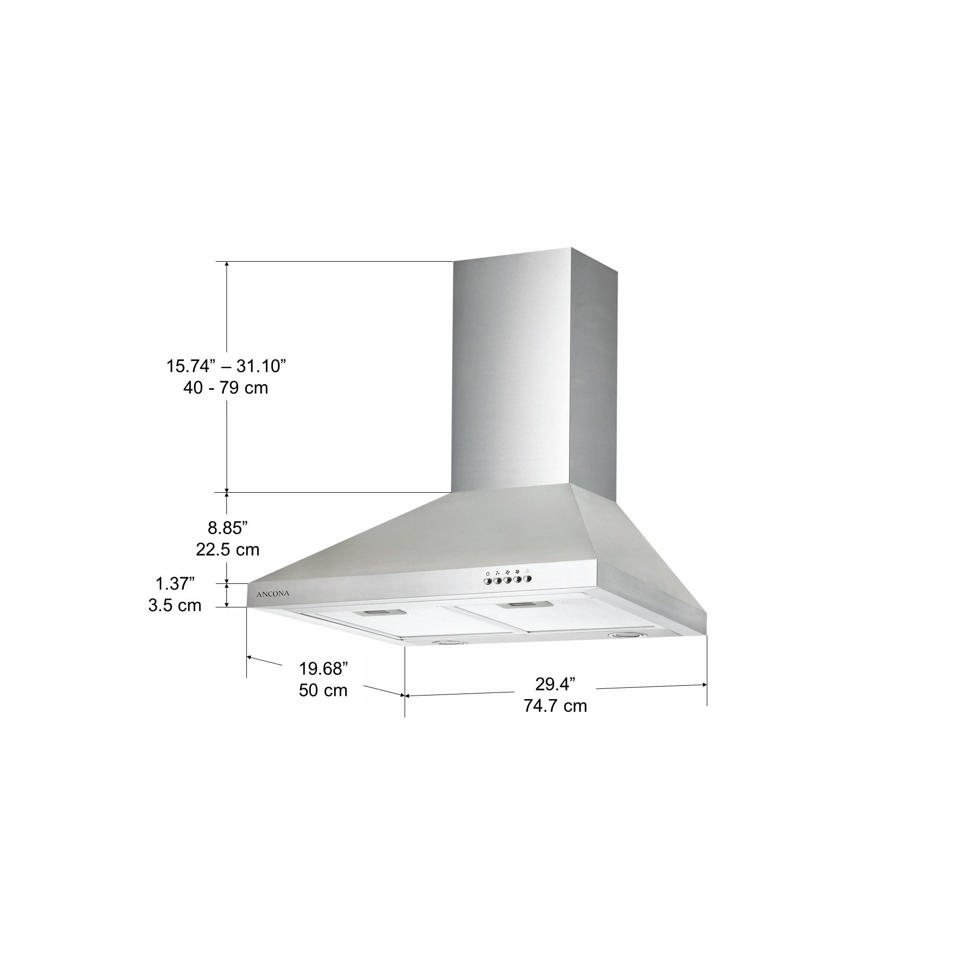 WPD430 30-Inch Stainless Steel Wall Mounted Pyramid Range Hood - Powerful Kitchen Ventilation for Smoke & Odor Removal - Perfect for Modern Home Cooking & Grilling