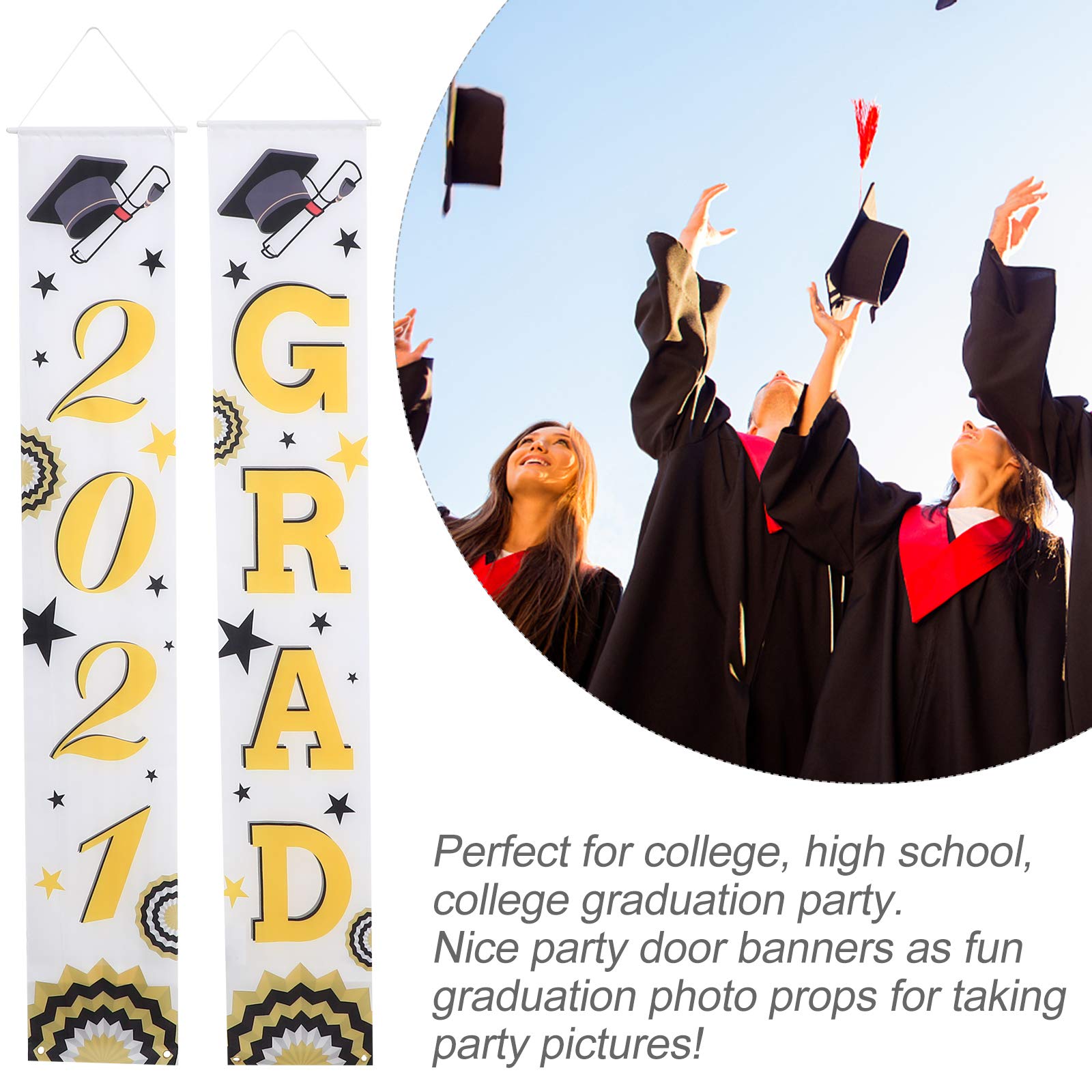 2021 Graduation Door Banner & Flag - 1 Pair Polyester Hanging Decorations for Graduation Party, Front Door Sign, Congrats League Celebration - Perfect for School, College, University Graduation Ceremonies & Home Decor