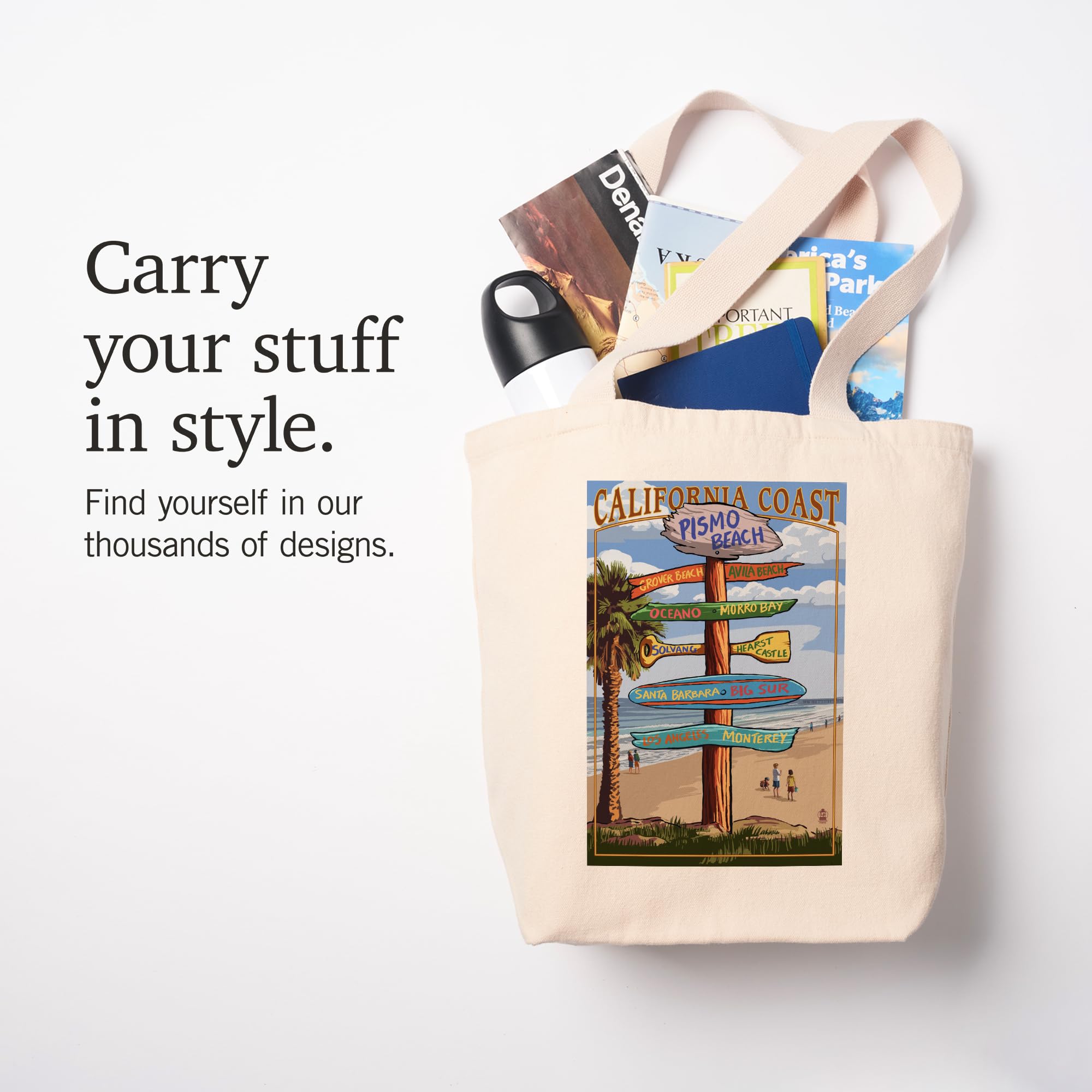 Lantern Press Pismo Beach California Tote Bag - 100% Cotton Canvas Reusable Shopping Bag for Beach, Grocery & Travel | California Coastal Decor Gift
