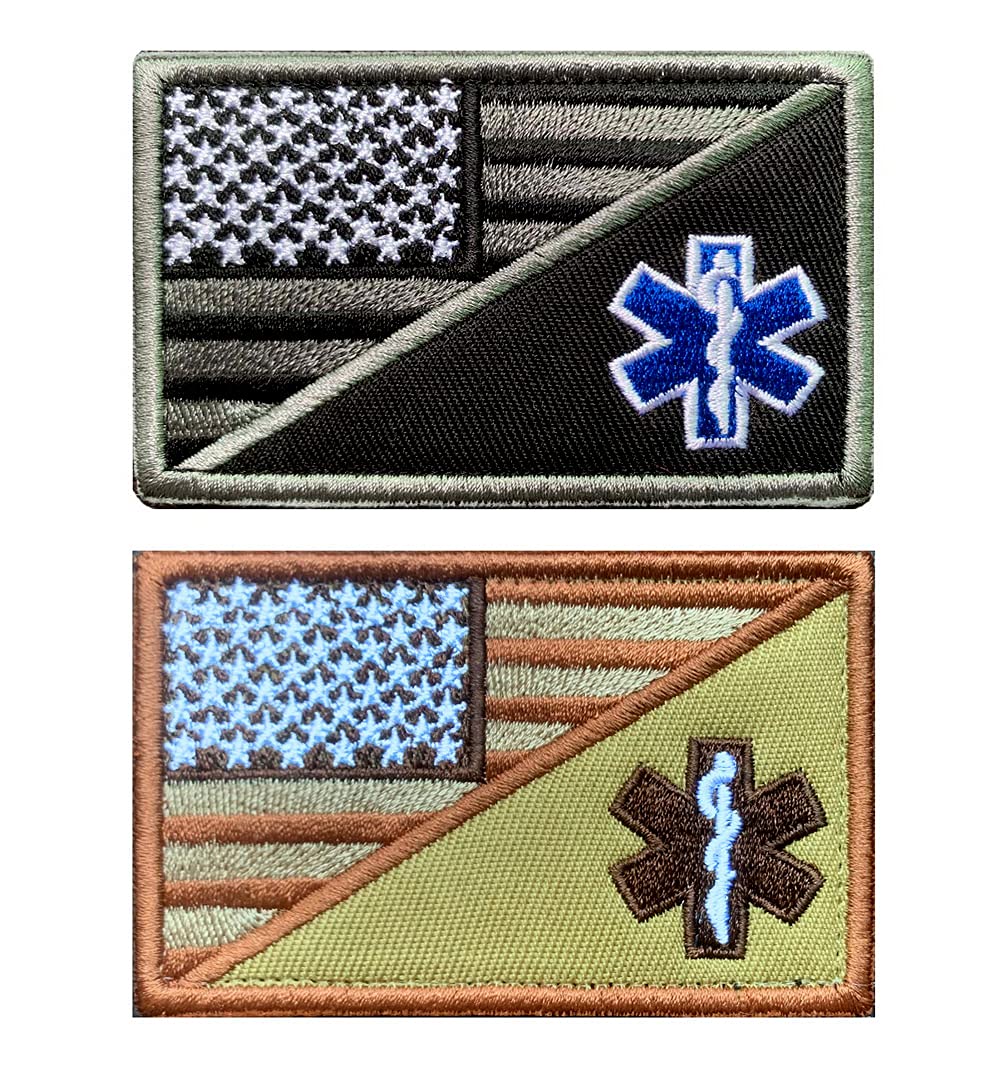 Antrix 2-Piece Star of Life Medical Paramedic EMT Tactical Embroidered Hook & Loop Patches - Black & Tan - Perfect for EMS Uniforms, First Responder Gear & Tactical Vests
