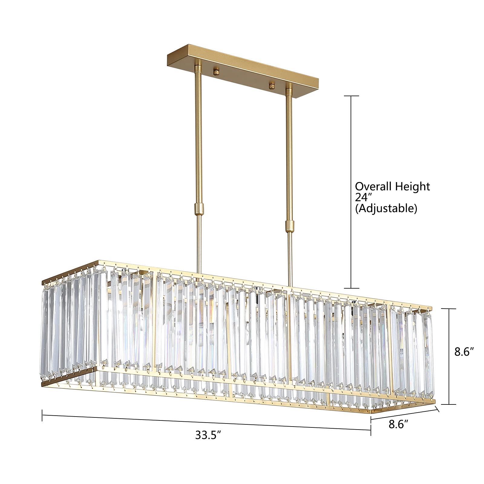 Modern Crystal Chandelier - Gold Rectangle Pendant Light Fixture for Dining Room, Living Room, Bedroom - Elegant Ceiling Lighting for Home Decor, Wedding & Luxury Interior Design