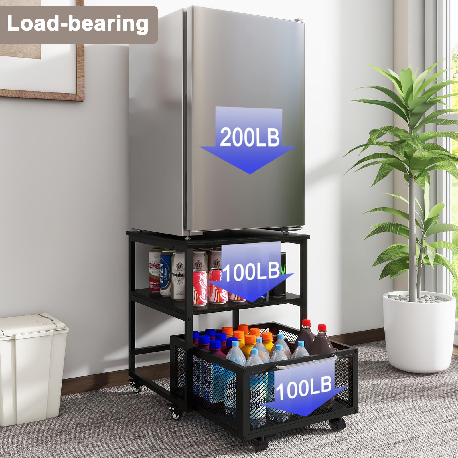 PUNCIA 19.7x19.7 Inch Heavy Duty Mini Fridge Stand with Storage & 4 Lockable Wheels - Beverage Refrigerator Table for Coffee Bar, Office, Home, Dorm - Perfect for Small Spaces & Compact Appliances