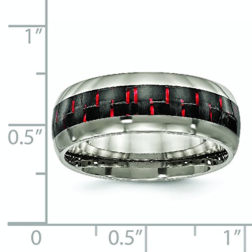 8mm Titanium Wedding Band Ring for Men - Light Black & Red Carbon Fiber Inlay - Perfect for Grooms & Anniversaries