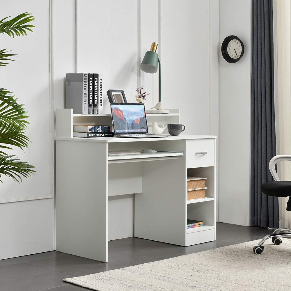 ROCKPOINT Axess White Under Desk Keyboard Tray with Storage Drawer - Ergonomic Computer Keyboard Holder for Home Office, Bedroom, Study Desk - Perfect for Remote Work, Online Classes & Homework Organization