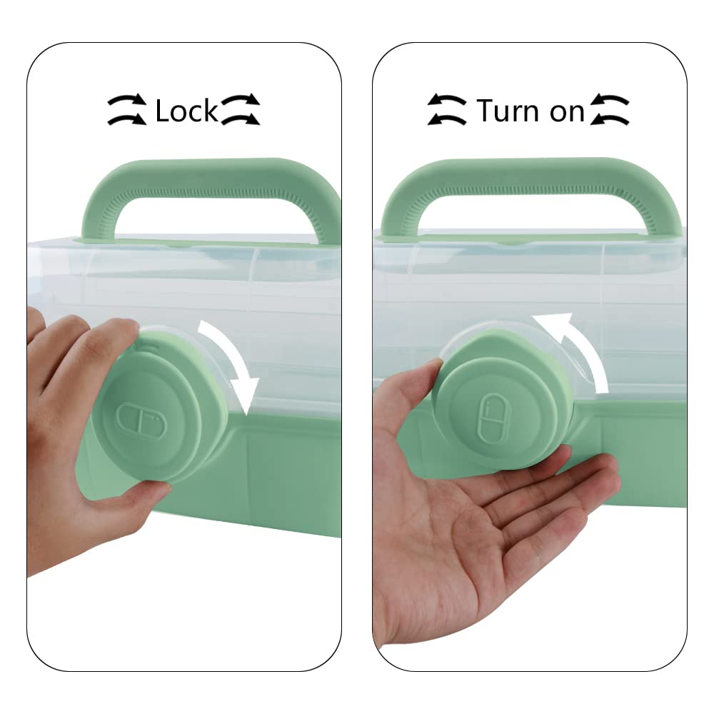 3-Tier Foldable Plastic Medical Storage Organizer with Removable Pill Cases - Portable First Aid Kit Box for Medicine, Art Supplies & Emergency Storage - Green (Ideal for Home, Travel & Emergency Preparedness)