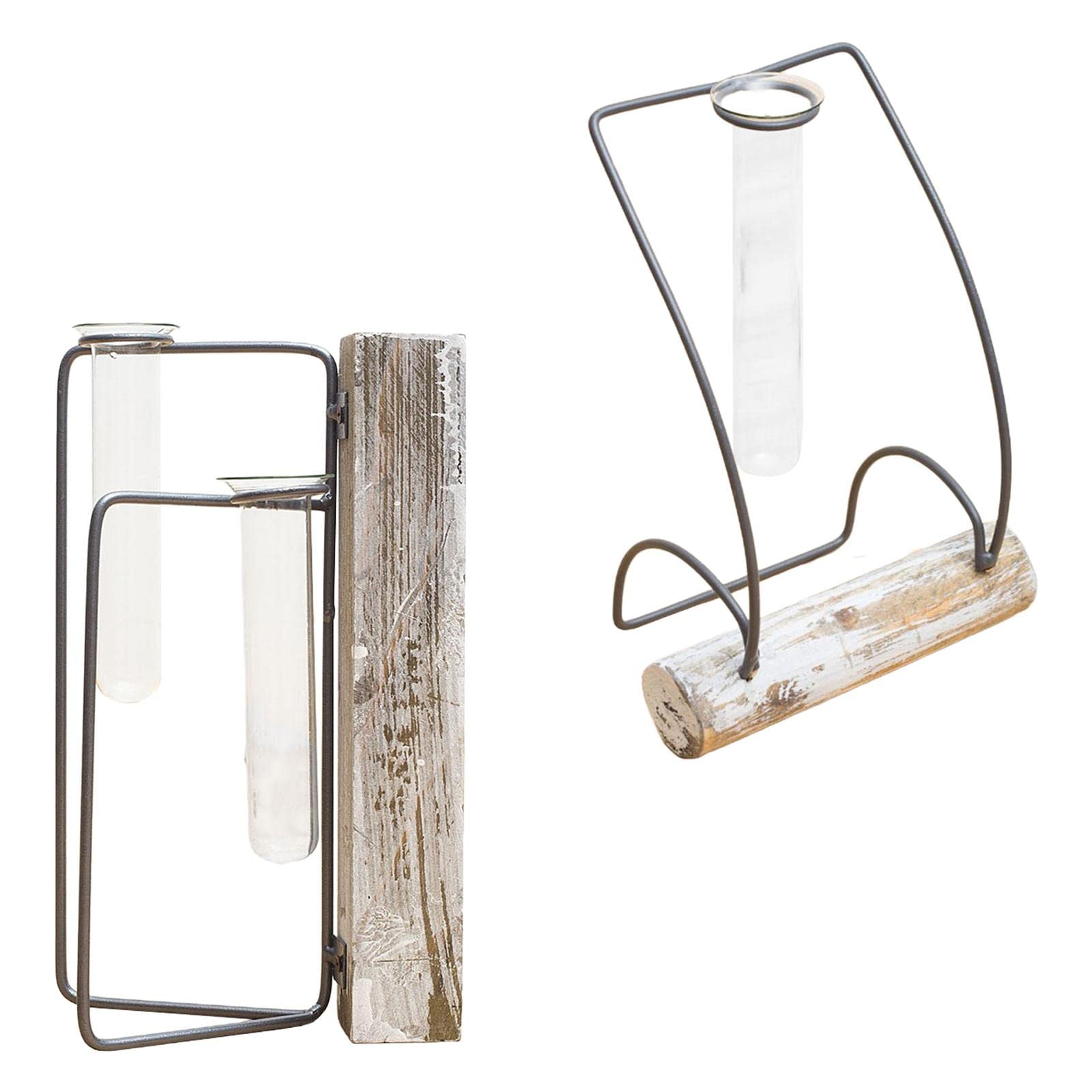 2 Pieces Wooden Vase with Glass Planter - Modern Terrarium for Succulents, Air Plants & Home Decor - Perfect for Office Desk, Living Room & Wedding Centerpieces