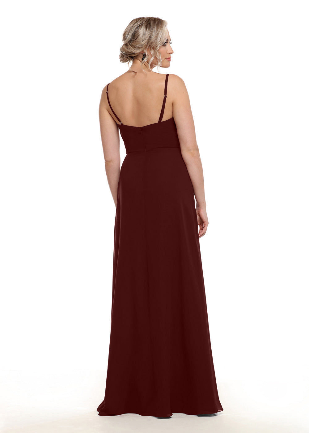 Elegant 80152 Chiffon A-Line Bridesmaid Dress with Lace Bodice & High Slit - Perfect for Weddings, Formal Events & Evening Parties