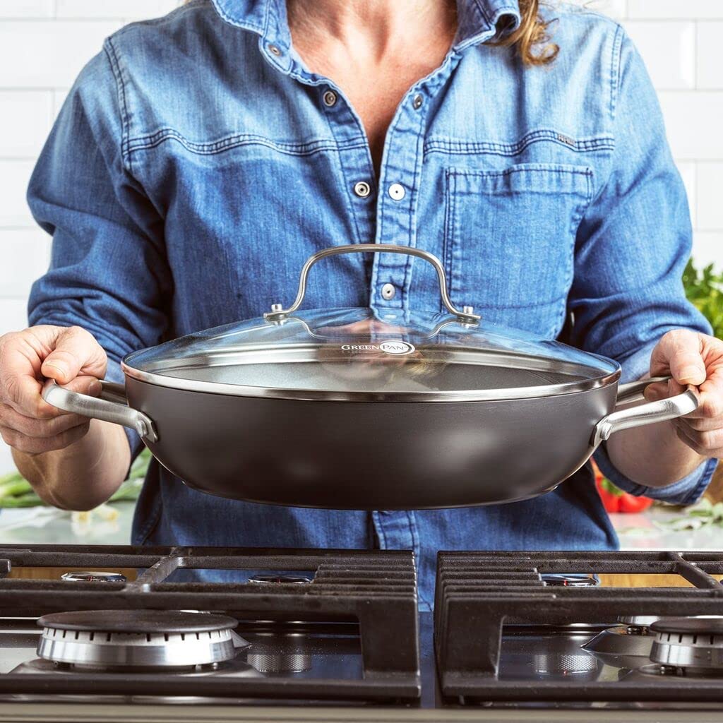 GreenPan Chatham 11-Inch Non-Toxic Ceramic Nonstick Frying Pan - PFAS-Free, Oven & Dishwasher Safe, Gray - Perfect for Healthy Cooking, Sautéing & Everyday Meals