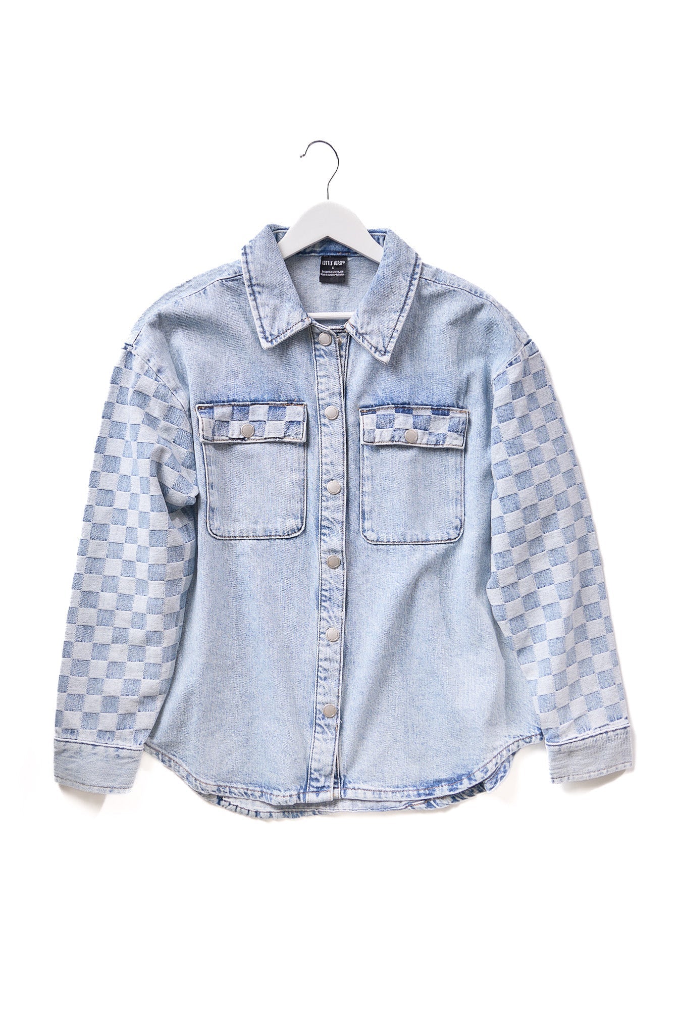 Men's Light Wash Checkered Denim Shacket - Casual Overshirt for Fall & Winter | Streetwear, Layering, Outdoor Activities
