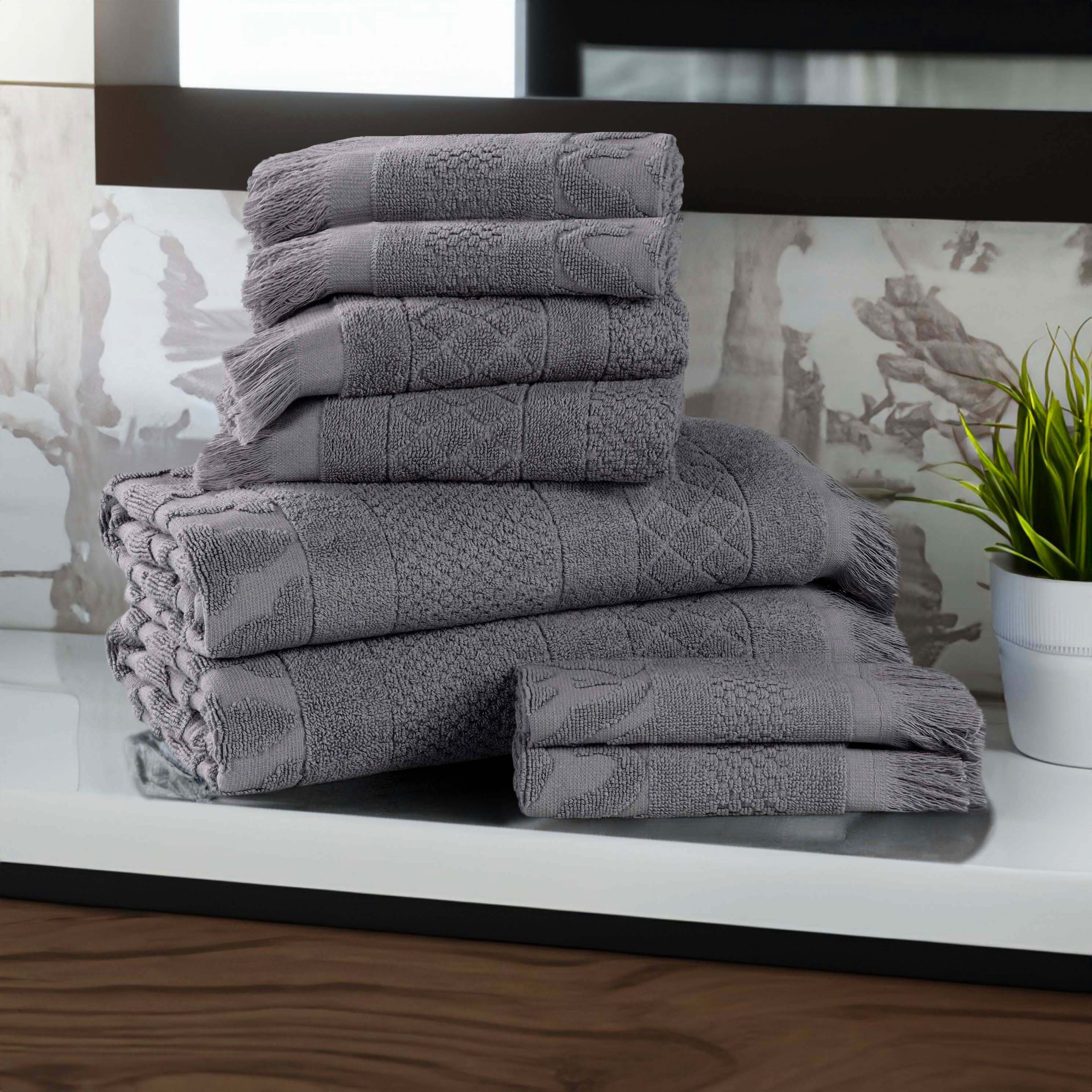 Rolla Cotton Geometric Jacquard Plush Soft Absorbent 8-Piece Bath Towel Set | Luxury Bath & Beach Towels for Spa, Pool & Home Use