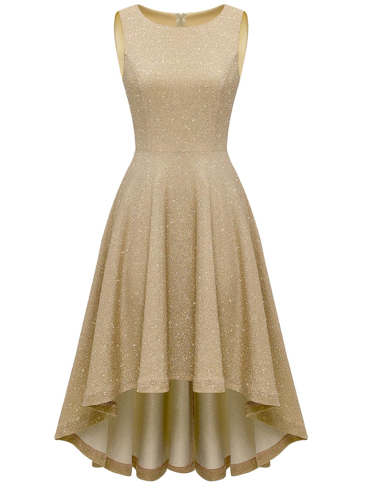 Bbonlinedress Women's Summer Sleeveless Glitter Swing Dress for Cocktail Party, Prom & Formal Occasions | Elegant Midi Dress for Night Out, Wedding Guest & Special Events