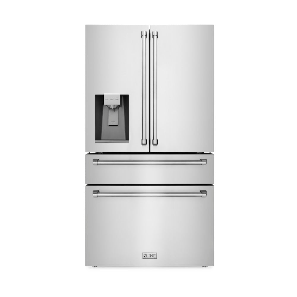 ZLINE 36 Inch Counter Depth French Door Refrigerator - 21.6 cu.ft Capacity, Fingerprint Resistant Stainless Steel, Built-in Water and Ice Dispenser (RFM-W-36) - Perfect for Modern Kitchens and Open Concept Living Spaces