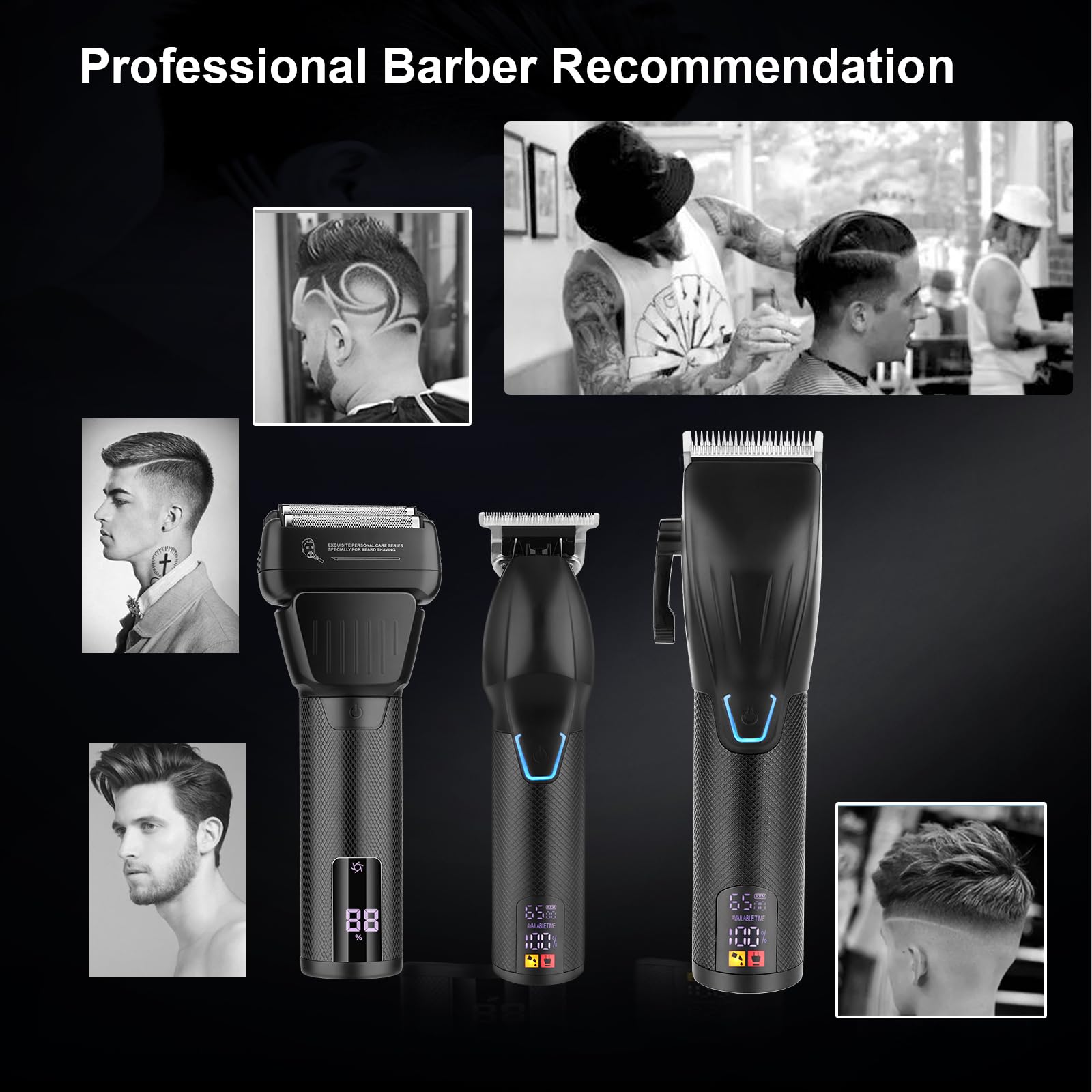 Professional Cordless Hair Clippers for Men - Rechargeable Beard Trimmer & Electric Razor with LCD Display | Barber-Grade Grooming Kit | Perfect for Home Haircuts, Beard Styling & Travel | Great Gift for Men (Black)