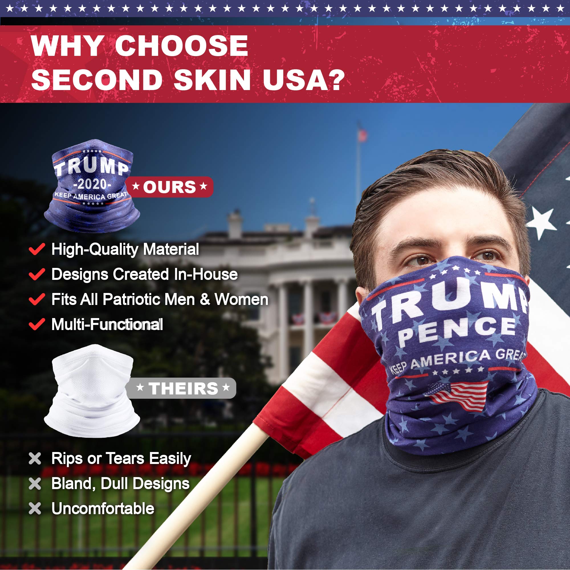 Donald Trump Neck Gaiter - Patriotic Ski Mask & Face Cover for Outdoor Activities - UV Protection Face Mask for Hiking, Cycling & Political Events