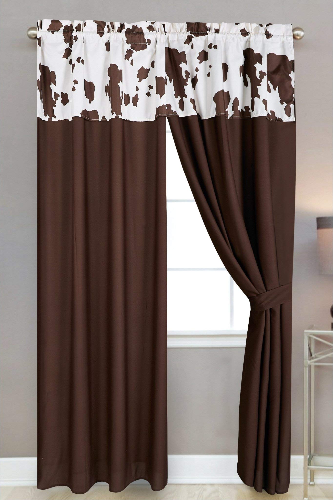 Rustic Brown Cowhide Linen Curtains - 4 Piece Set for Living Room, Bedroom & Farmhouse Decor