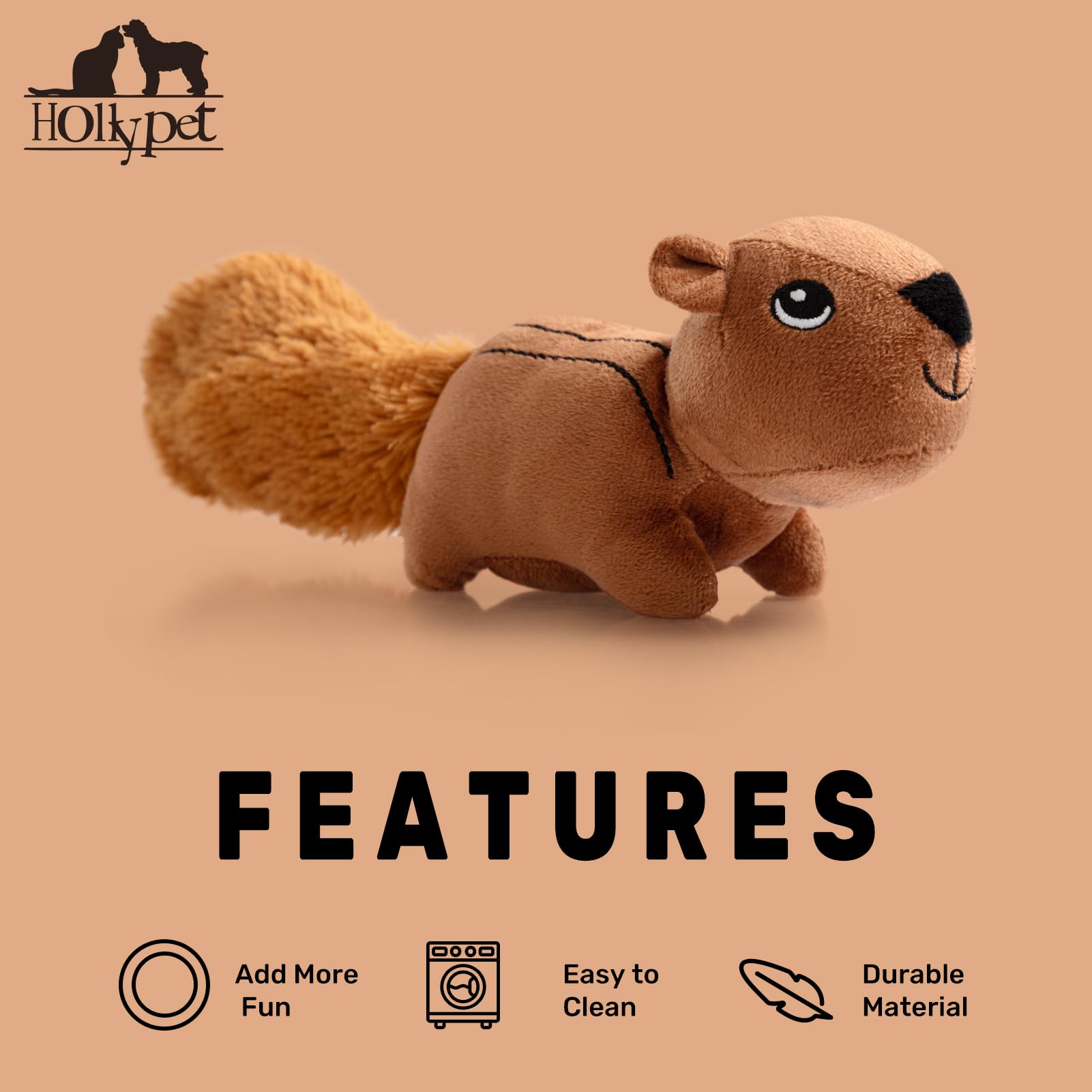 Hollypet Squeaky Plush Dog Toys - Durable Chew Toys for Small, Medium & Large Breed Dogs, Cute Squirrel Design Puppy Toy for Aggressive Chewers | Perfect for Indoor Play, Training Rewards & Teething Puppies