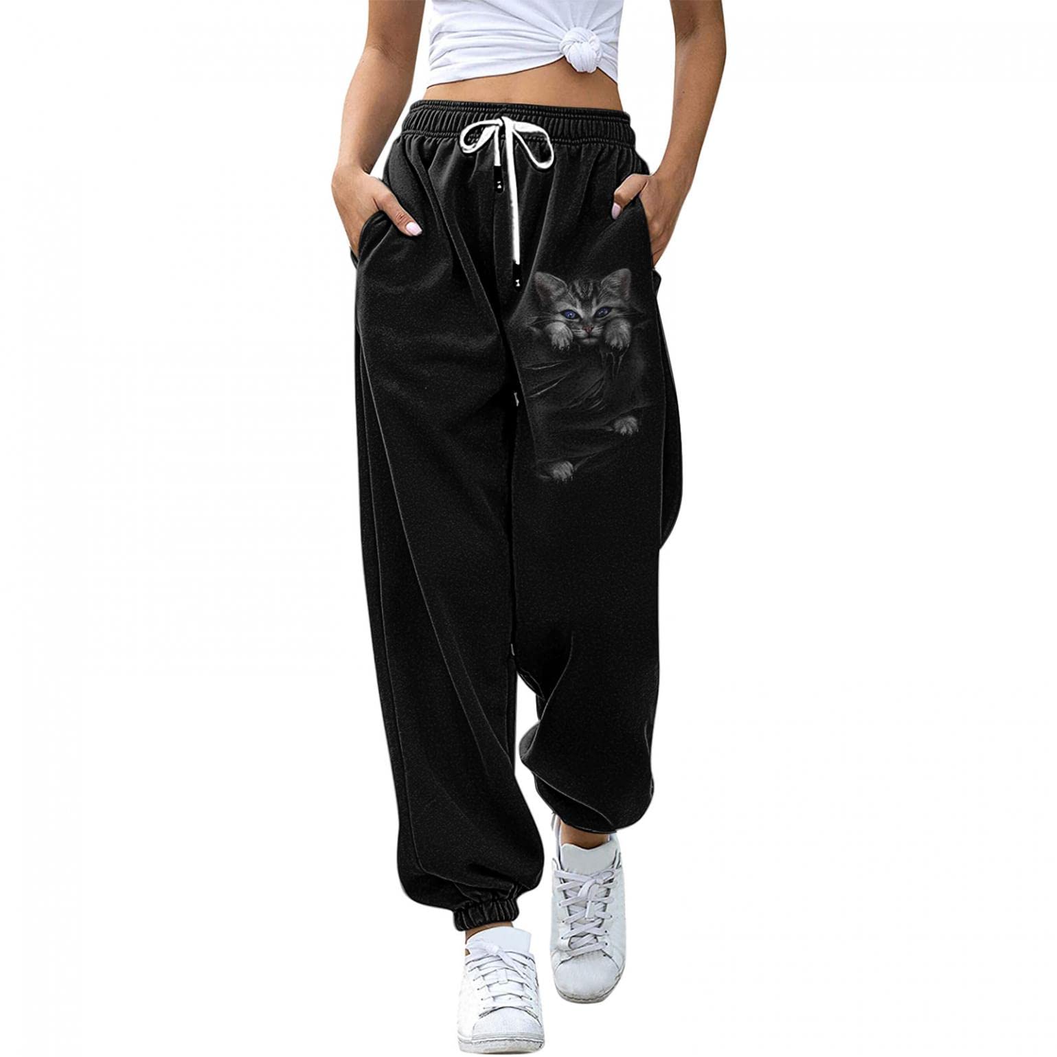 Women's Lightweight Workout Joggers - Cute Printed High Waist Sweatpants with Pockets for Yoga, Running & Lounge Wear