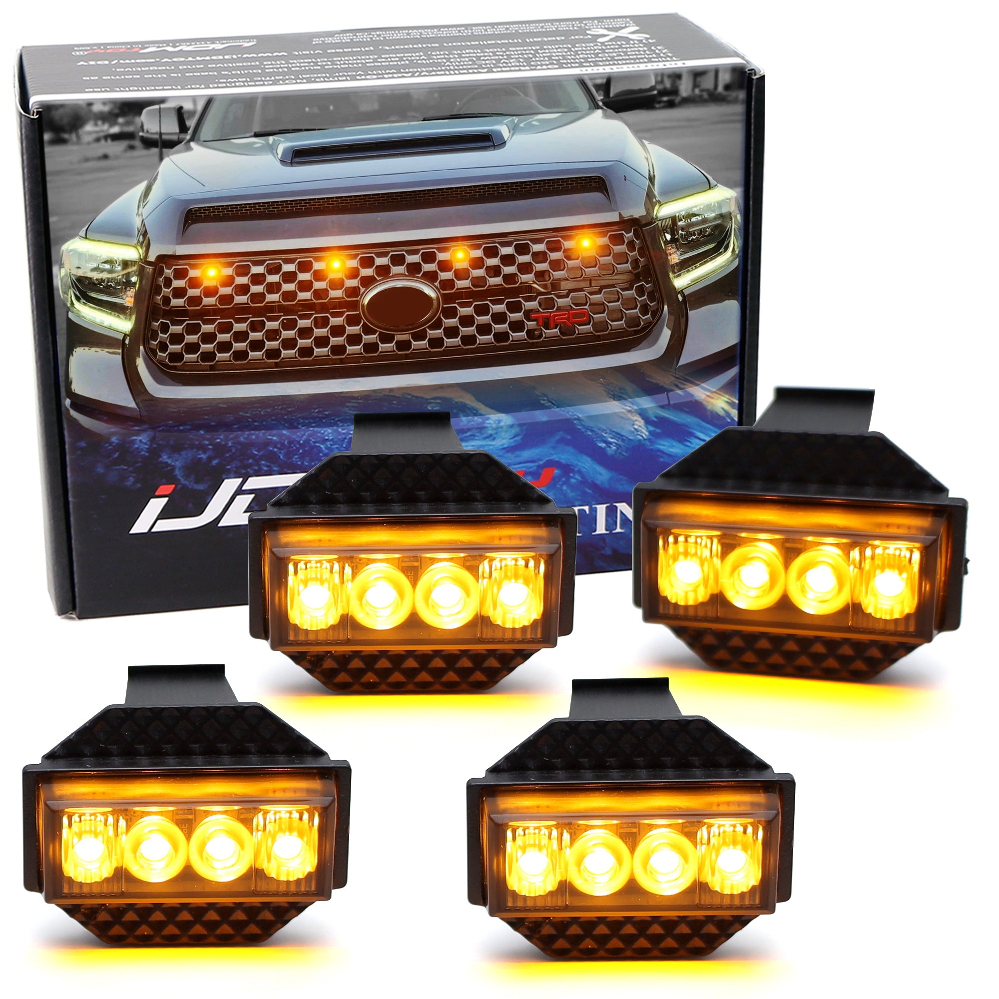 TRD Style Smoked Amber Full LED Grille Lighting Kit for 2018-2021 Toyota Tundra - Off-Road & Night Driving Enhancement