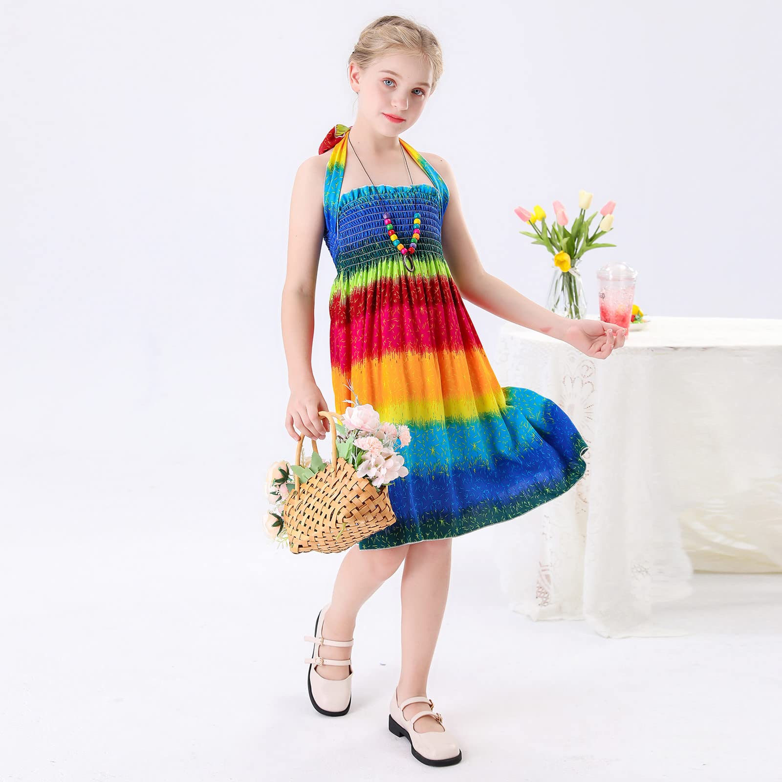 Bohemian Floral Sleeveless Toddler Dress with Bowknot - Girls' Summer Beach Dress for Plus Size Toddlers | Perfect for Vacation, Photoshoots & Outdoor Play