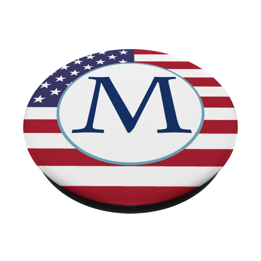 USA Patriotic Monogram Letter M Initial PopSockets PopGrip - Swappable Phone Grip for iPhone, Samsung & Tablets - Perfect for 4th of July, Veterans Day & Patriotic Events