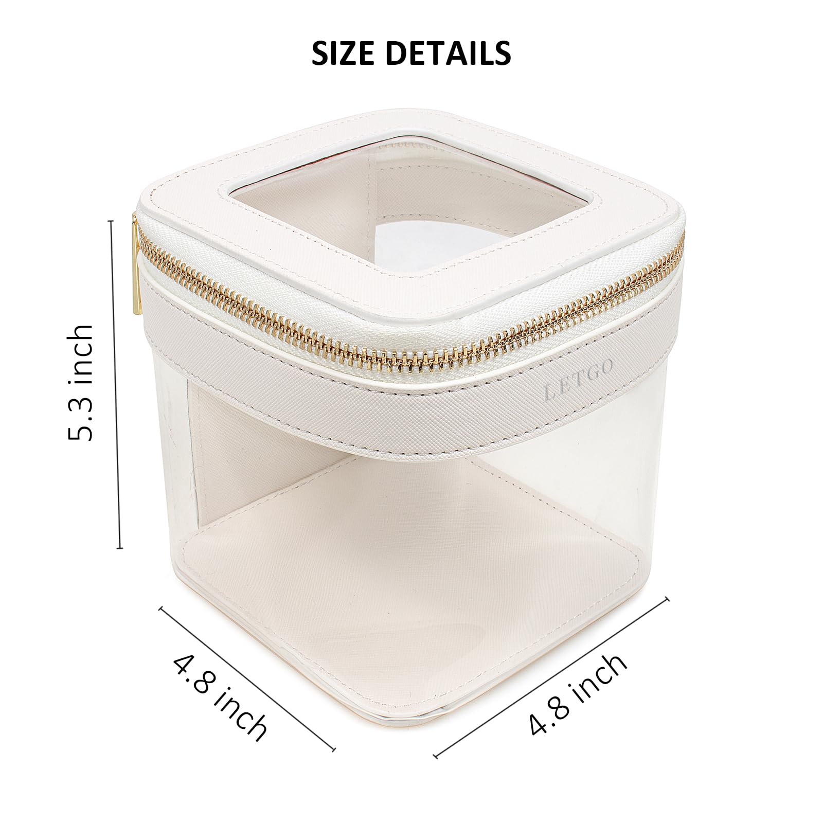 LETGO Clear Makeup Bag - Small Leather Cosmetic Pouch for Women | Mini Travel Organizer for Purse & Car Essentials | Cute Waterproof Makeup Case for Daily Use, Gym & Vacation (White)