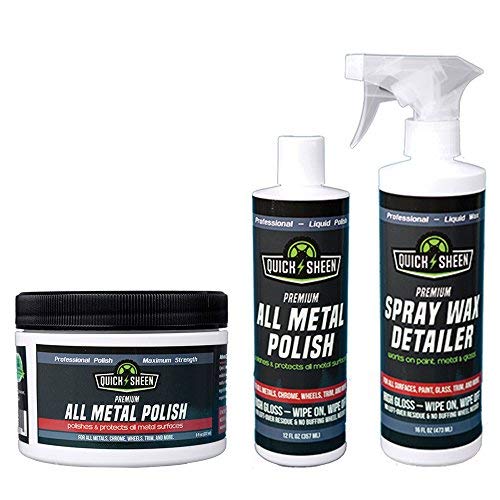 Premium Auto Care Kit with All Metal Polish & Sealer, Spray Wax Detailer - Works on Metal, Plastic, Fiberglass & Glass Surfaces - Perfect for Car Detailing, Motorcycle & RV Cleaning
