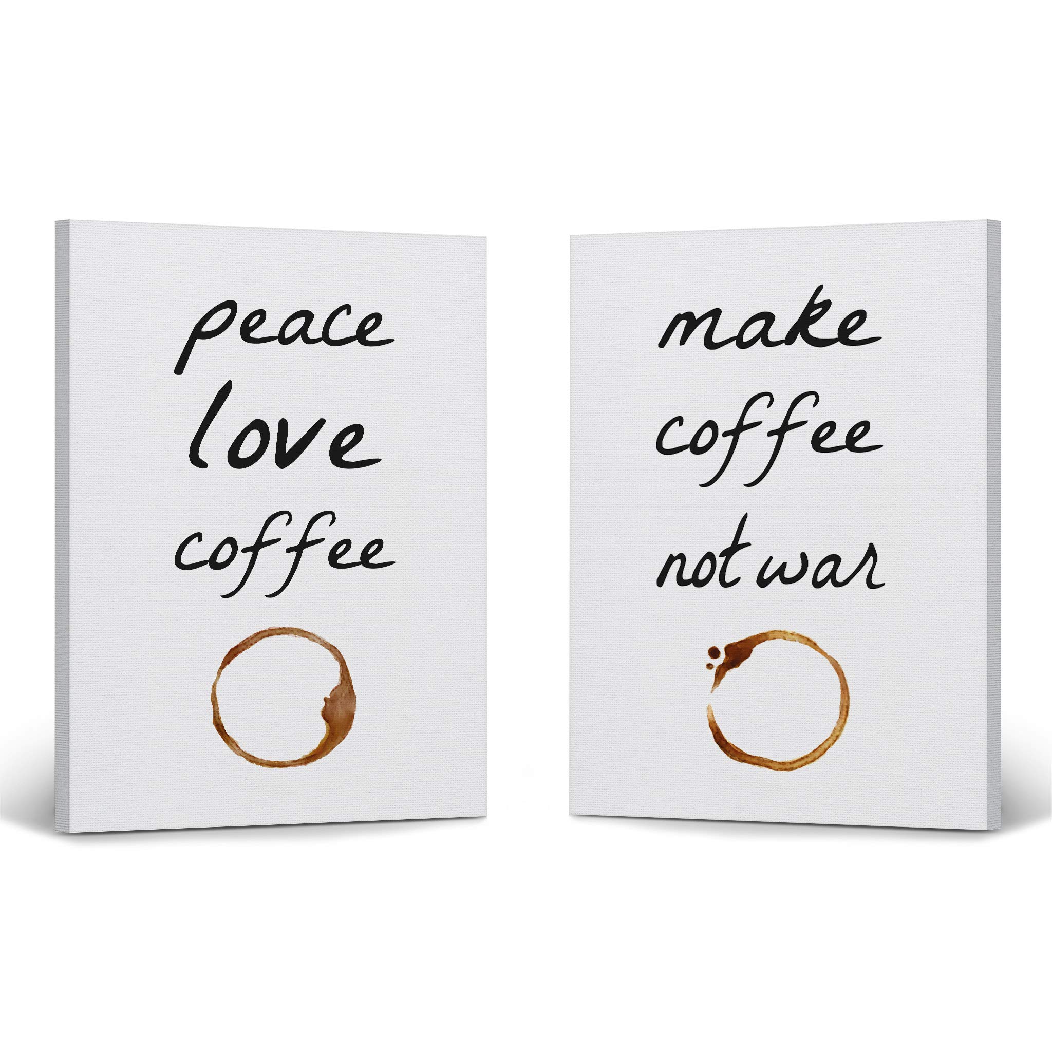 Smile Art Design Peace Love Coffee & Make Coffee Not War 2-Panel Canvas Print Set (40x30 inches) - Inspirational Wall Art for Kitchen, Farmhouse, Office & Coffee Shop Decor - Perfect Gift for Coffee Lovers & Home Decor Enthusiasts