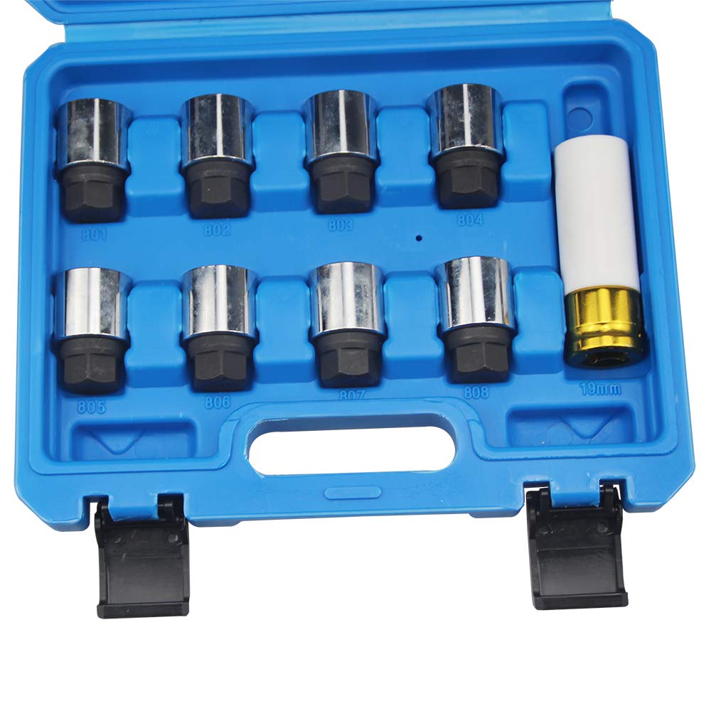 9-Piece Wheel Lock Socket Lug Nut Remover Kit - Anti-Theft Automotive Wheel Screw Removal Key for Jeep, Dodge, Ford - Perfect for Tire Changes & Roadside Emergencies