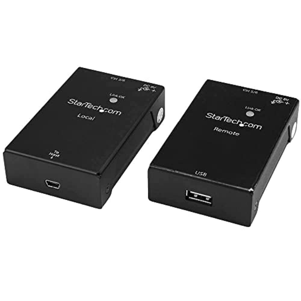 StarTech.com USB 2.0 Extender Over Cat5e/Cat6 Cable (RJ45) - 165ft (50m) High Speed USB Port Extender Adapter Kit - Powered USB Over Ethernet Extender - 480Mbps - Metal Housing (USB2001EXTV) - Ideal for Remote Workstations, Security Cameras & Digital Signage
