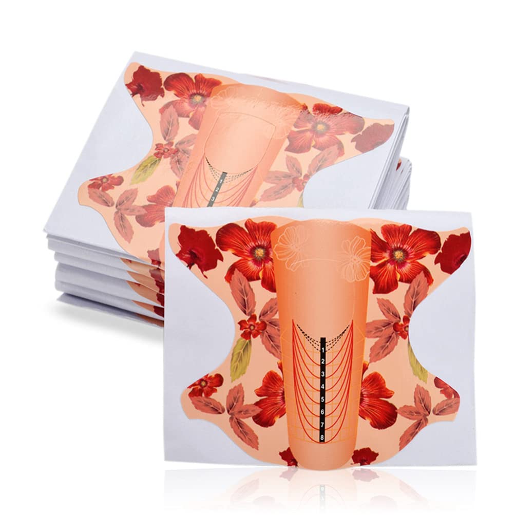 Minkissy 100pcs Acrylic Nail Forms - Nail Extension Guide Stickers for Professional Salon & DIY Nail Art - Durable Nail Tech Accessories (Orange) - Perfect for Acrylic Nails, Gel Extensions & Manicures