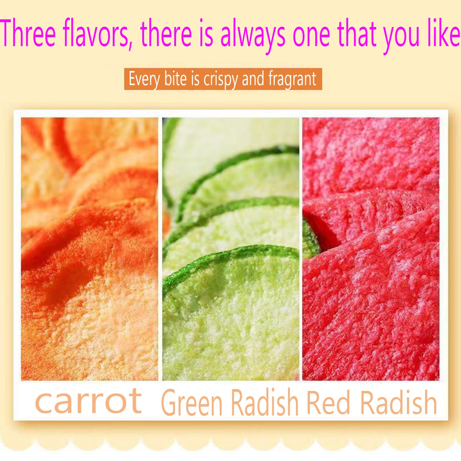 Crunchy Mixed Radish Chips - 7.76oz (220g) Dried Vegetable Snack with Carrot, Green & Red Radish | Healthy Vegan Gluten-Free Snacks | Perfect for Holidays, Parties & On-the-Go
