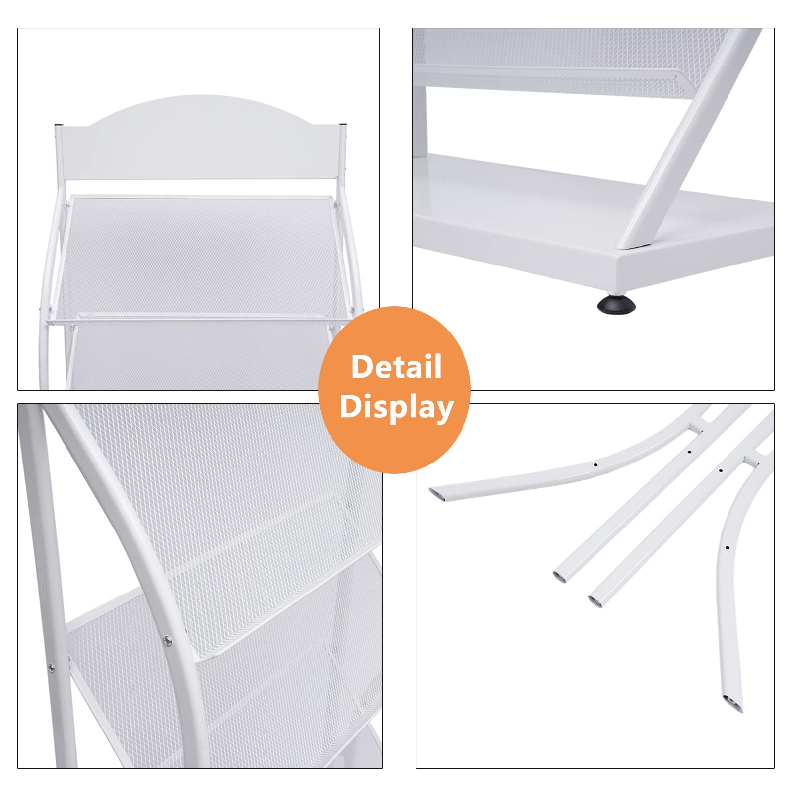 4-Tier Floor Standing Magazine Rack - Large Capacity Newspaper Holder for Books, Periodicals & Mail - White - Perfect for Living Room, Office & Library Organization