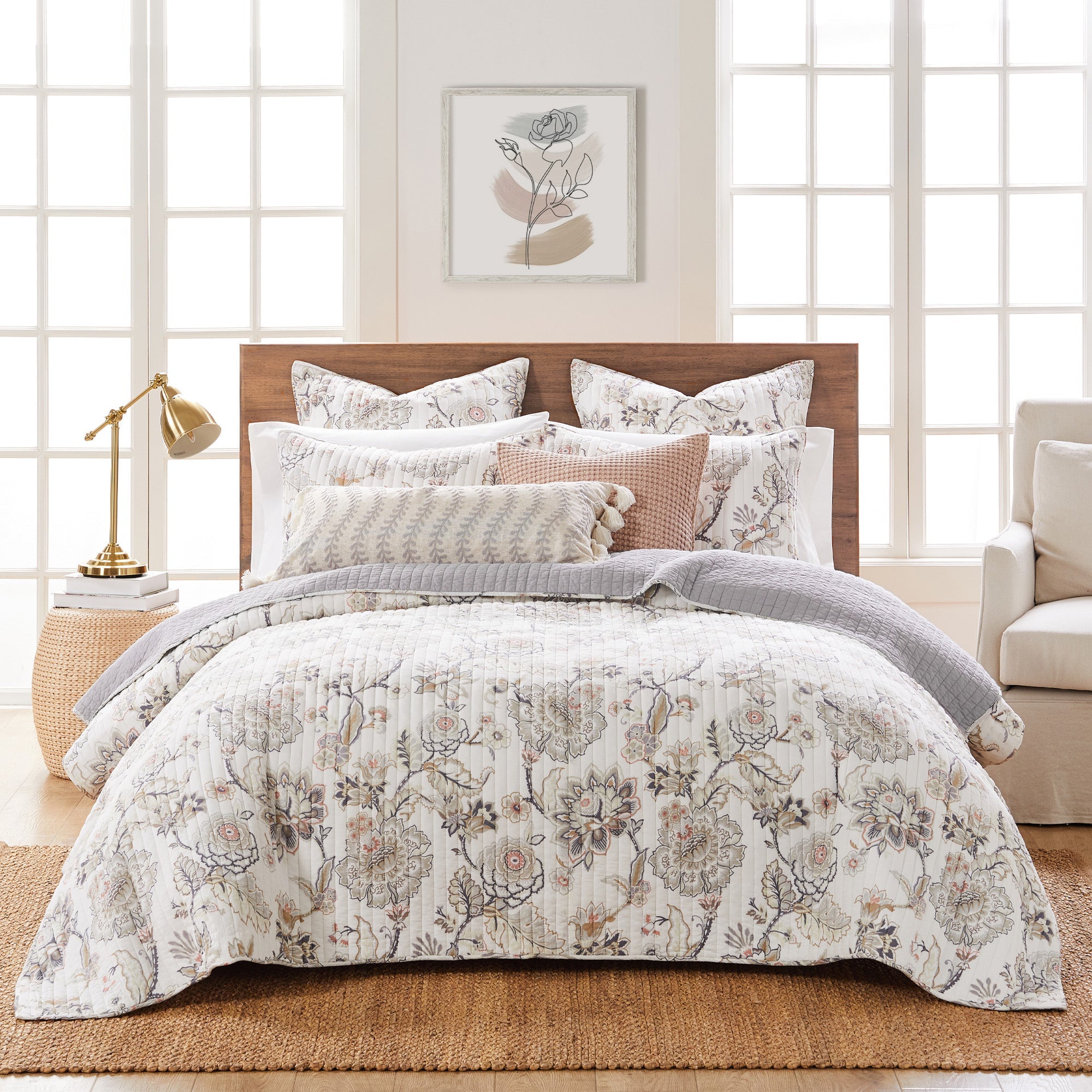 Ophelia Luxury Quilt Set with 2 Euro Shams & Decorative Pillow - Premium Bedding Collection for Master Bedroom & Guest Room Decor