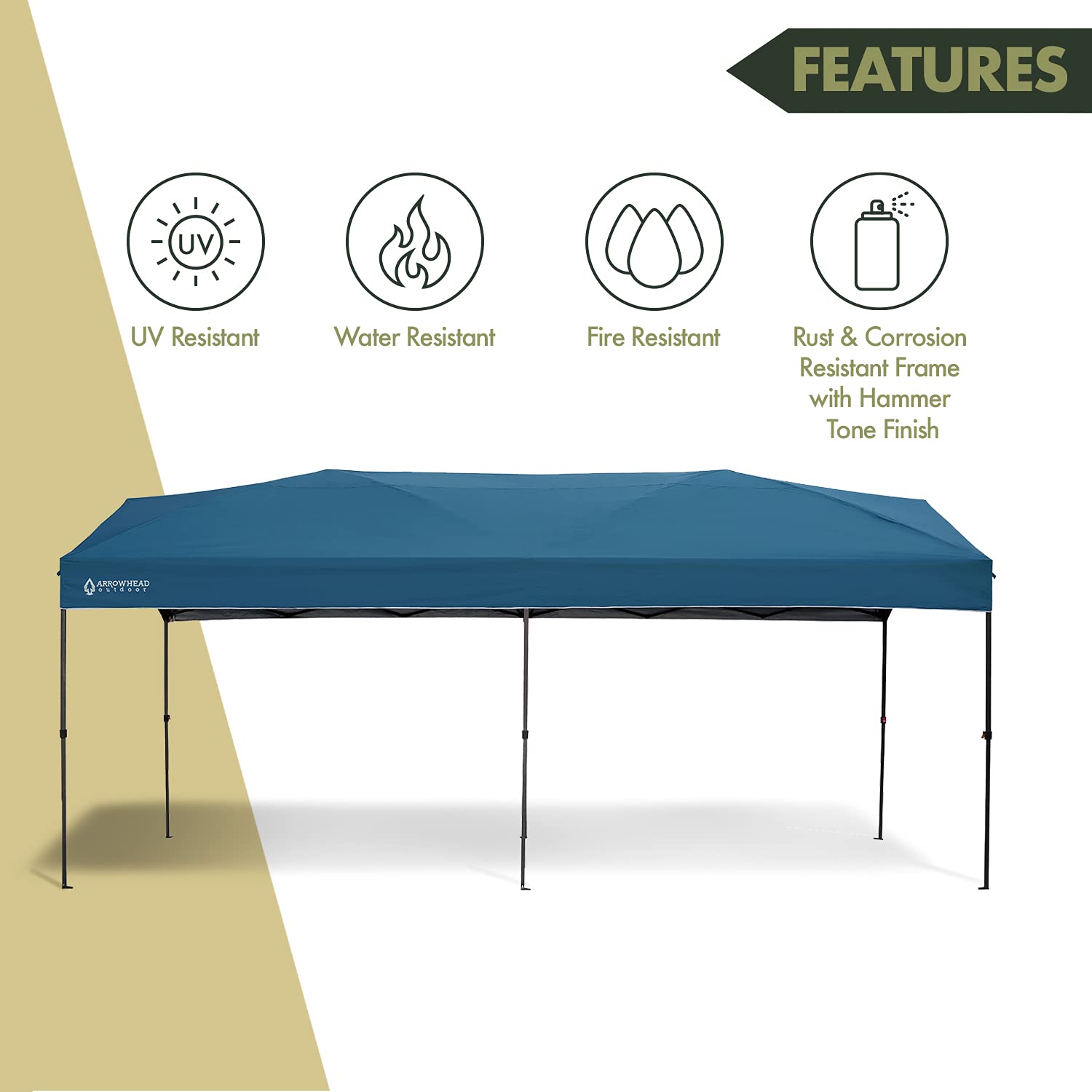 ARROWHEAD OUTDOOR 10’x20’ Pop-Up Canopy Tent - Instant Shelter with 300D Waterproof & UV Resistant Fabric - Easy One Person Setup - Includes Wheeled Carry Bag, Guide Ropes & Stakes - Perfect for Backyard Parties, Camping, Beach & Outdoor Events (Blue, KGS0391U)